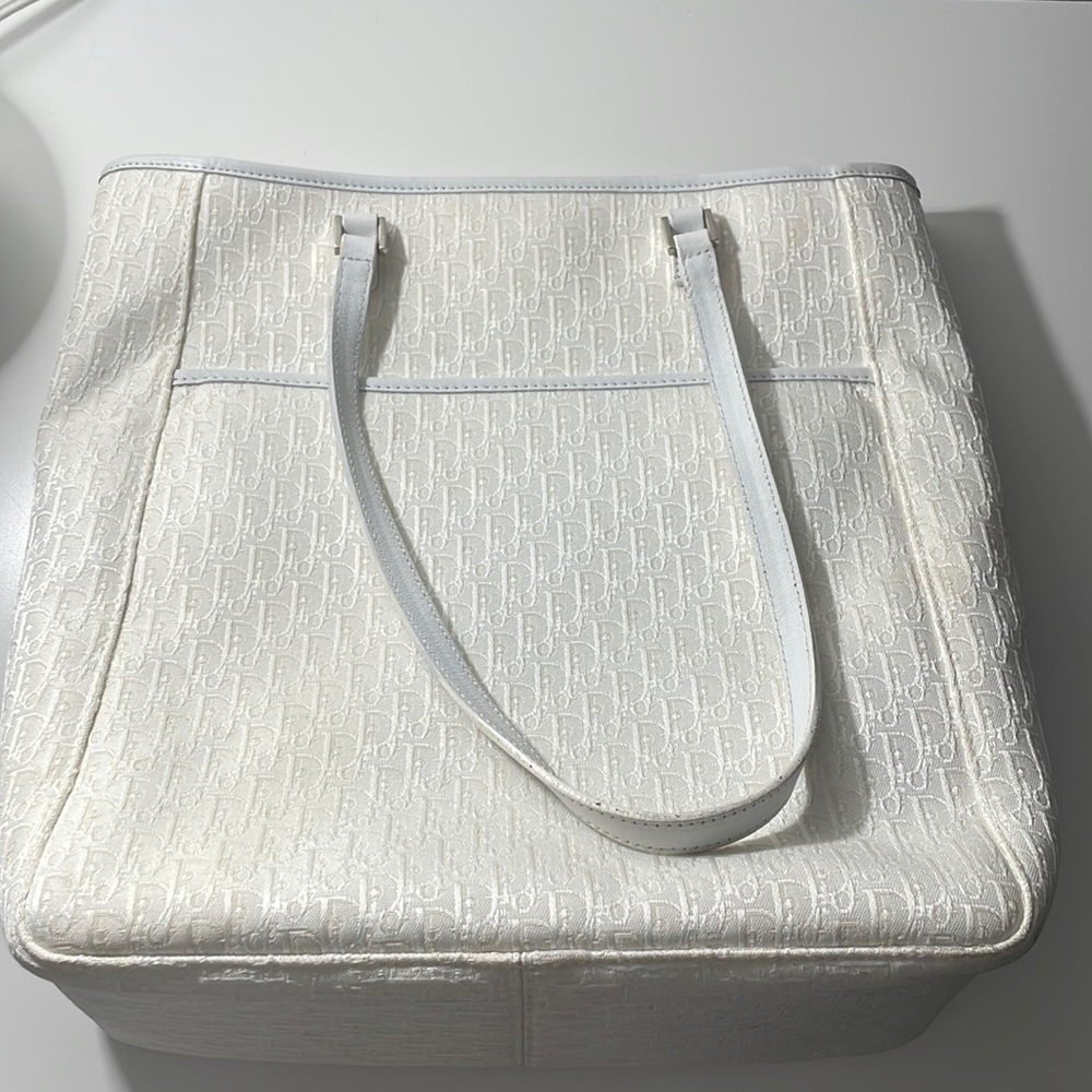 Authentic Vintage 2000’s Christian Dior White Canvas Trotter Tote
